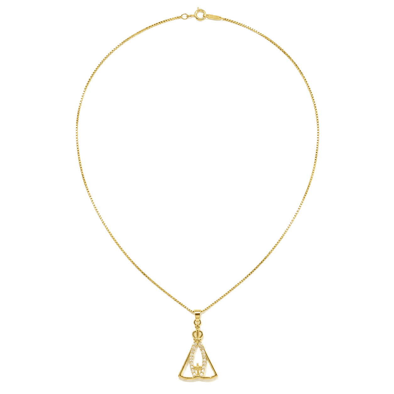 Colar Nossa Senhora Aparecida Vazado Cravejado Banhado a Ouro