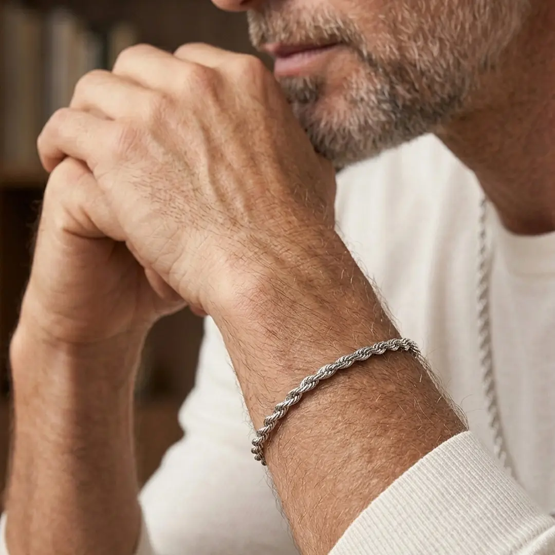 Pulseira Elo Baiano em Aço Prateado 5mm - imagem 4